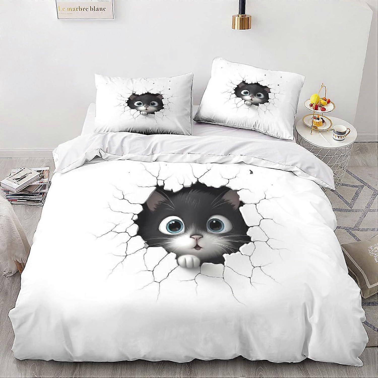 LikeEj 3D المطبوعة القط الفراش مجموعة للمراهقين نمط غطاء لحاف مجموعة مع أكياس وسائد لطيف كيتي ستوكات غطاء لحاف مع سحاب إغلاق الملك