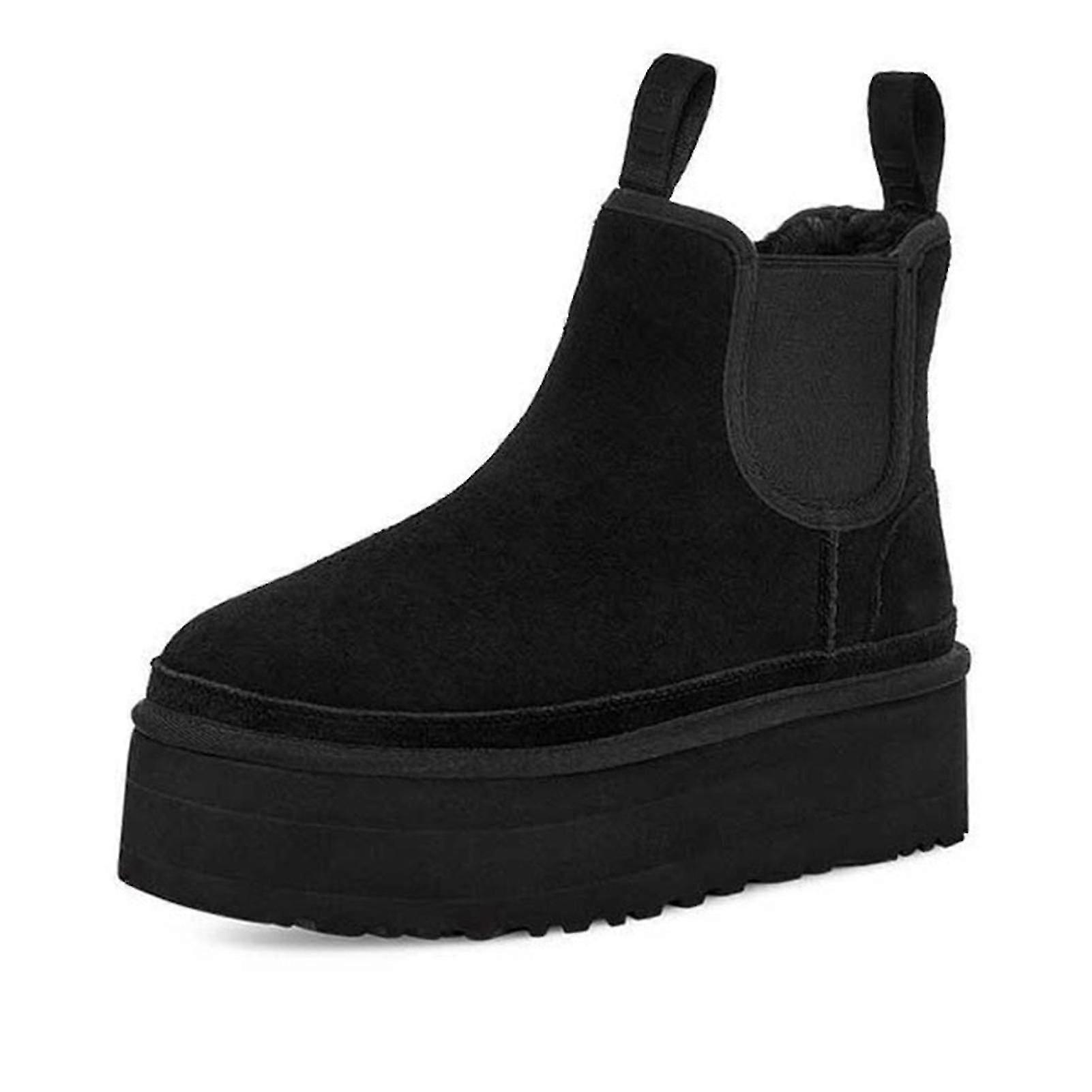 Botines de felpa para mujer Botas cortas de tacón apilado de moda Tacones gruesos de invierno Botas Chelsea