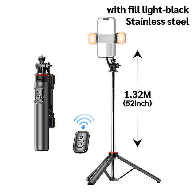 52" Portable travel version selfie stick tripod, lightweight and easy to carry, with remote control and fill light. Suitable for iPhone and 