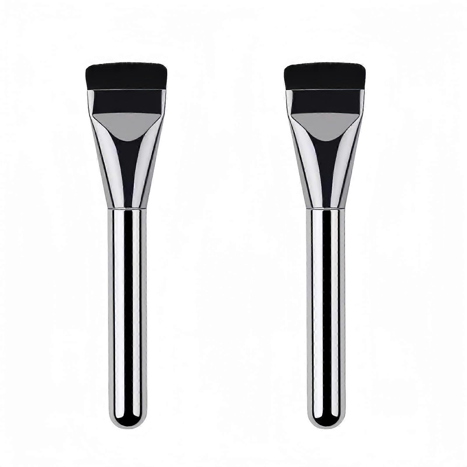 2pcs Ultra Thin Flat Foundation Brush Set with Synthetic Bristles for Liquid and Cream Makeup, Silver