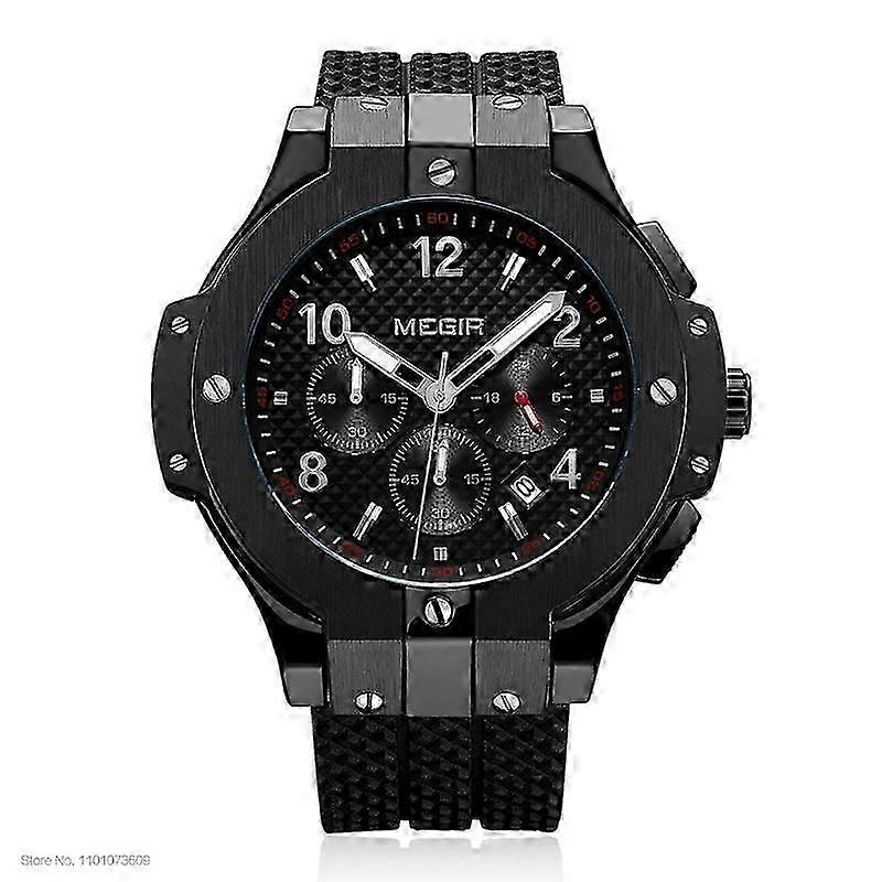 MEGIR Analog Quartz Watch for Men Fashion Chronograph Wristwatch with Silicone Strap Luminous Hands Auto Date 24-hour Display