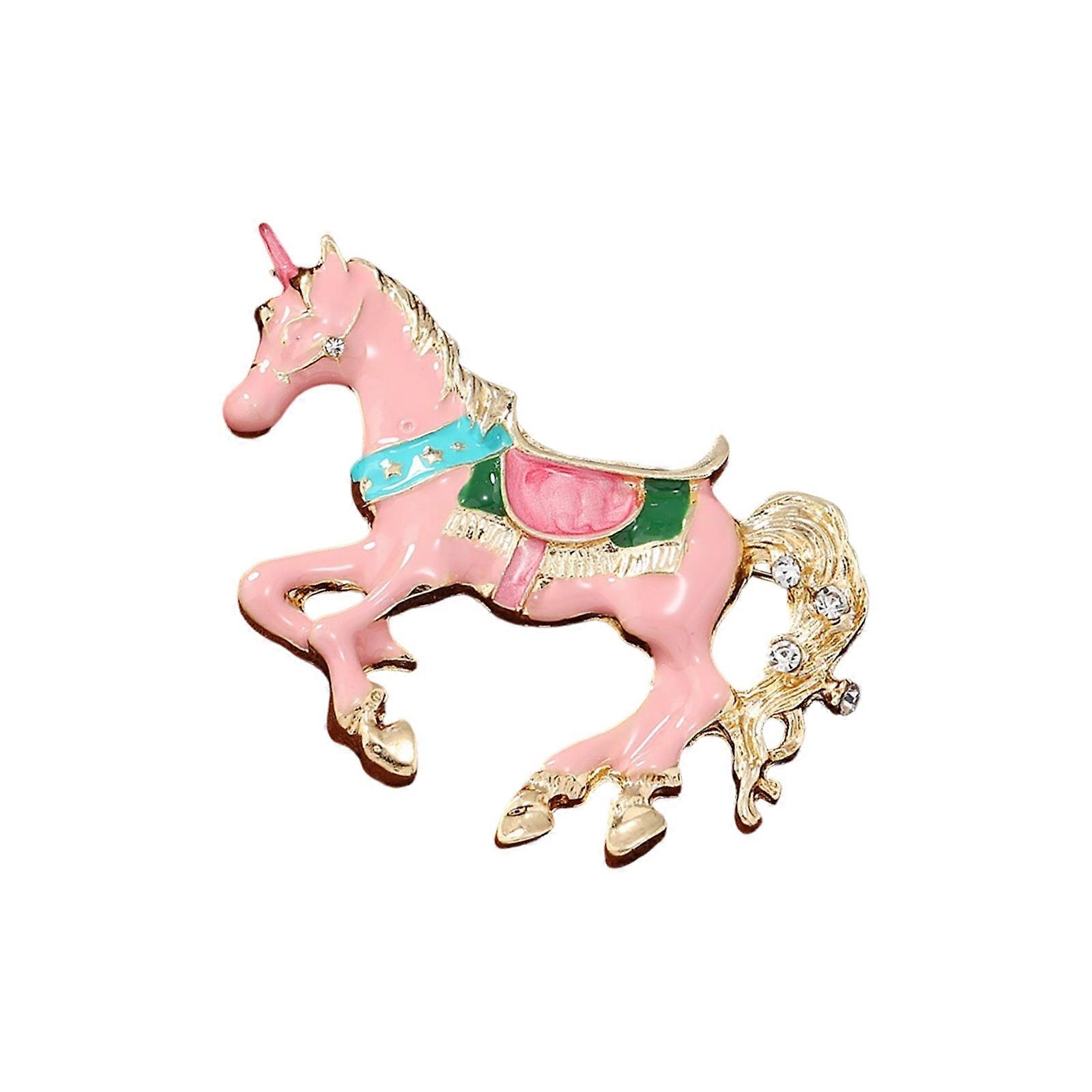 Versatile Brooch Suitable For Various Settings Like Work Parties Dating Retro Unicorns Designs Enamel Detailing  Pink