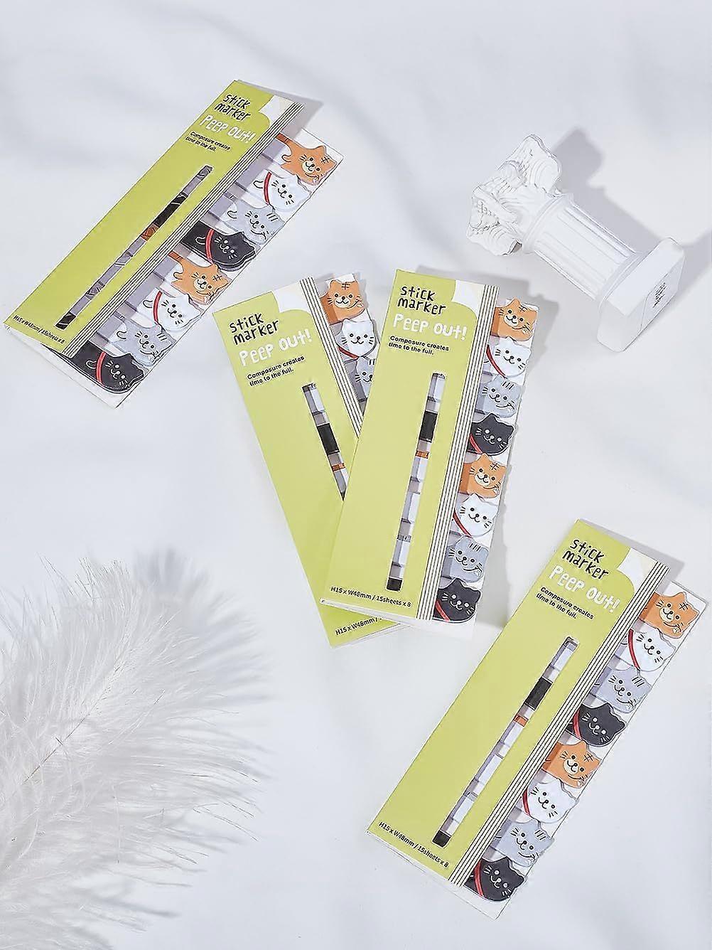 4Pcs Cat Shape Paper Pad Sticky Notes Sticker Index Tabs Self-Stick Notepads Divider Tabs Writing Memo Pads Easy to Post for Reminder Stationery Offic