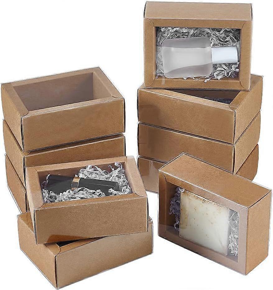 16pcs Kraft Paper Drawer Box 4.4x3.2x1.7inch Rectangle Homemade Soap Box with Window Small Cardboard Present Packaging Boxes for Weeding Party Jewelry