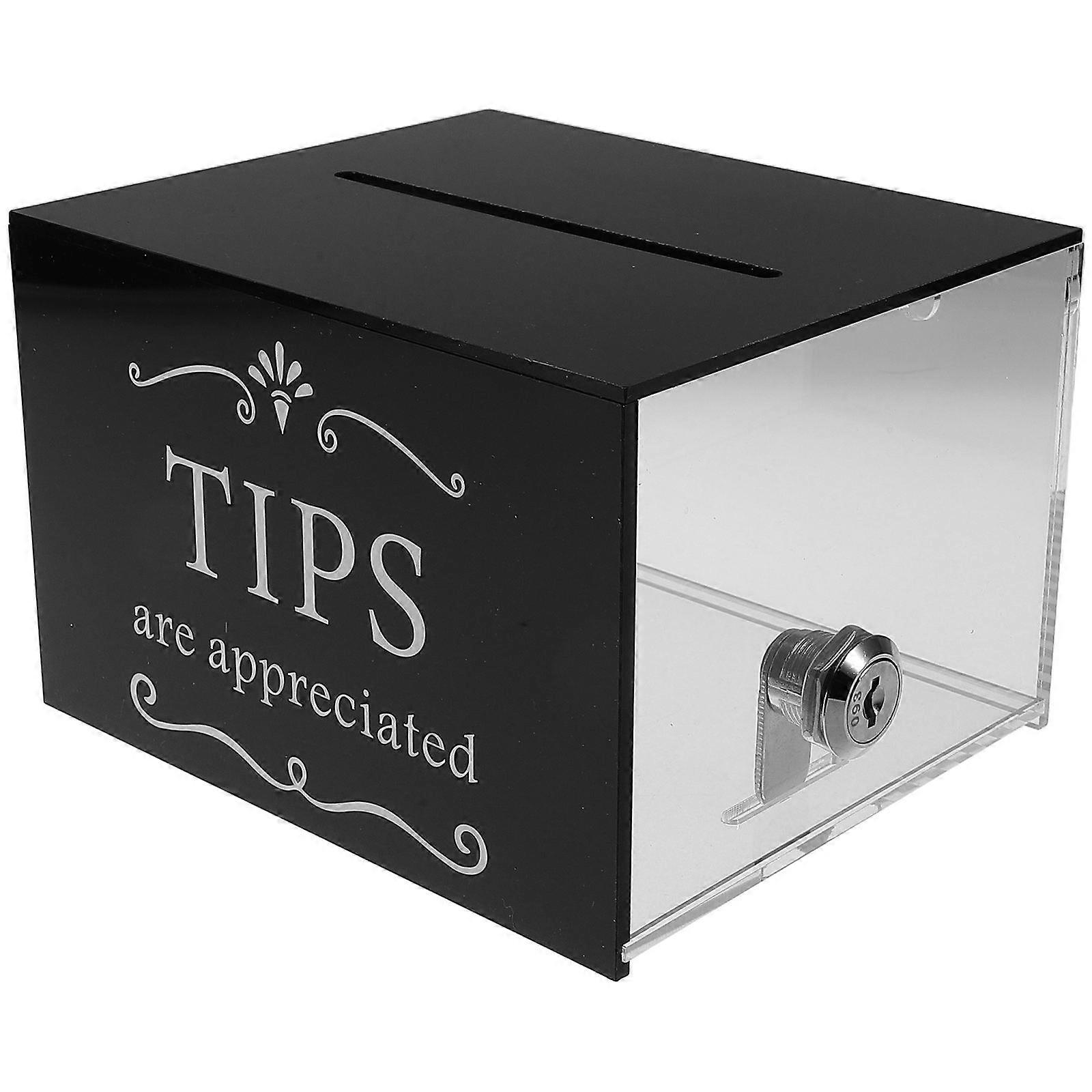 Transparent Acrylic Tip Collection Box with Lock for Bars Secure Money Storage