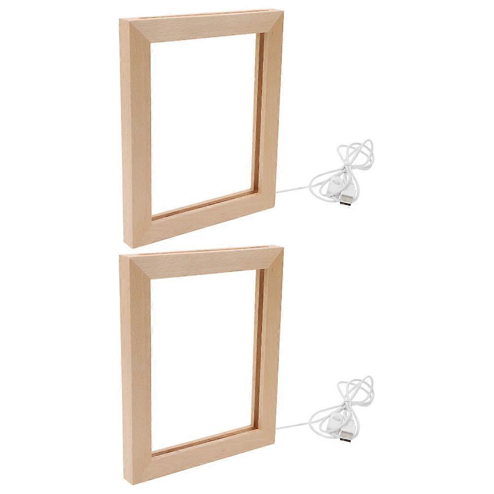 Khaki Wood LED Picture Frame for Decoration Use 2Pcs Lighted Desk Display