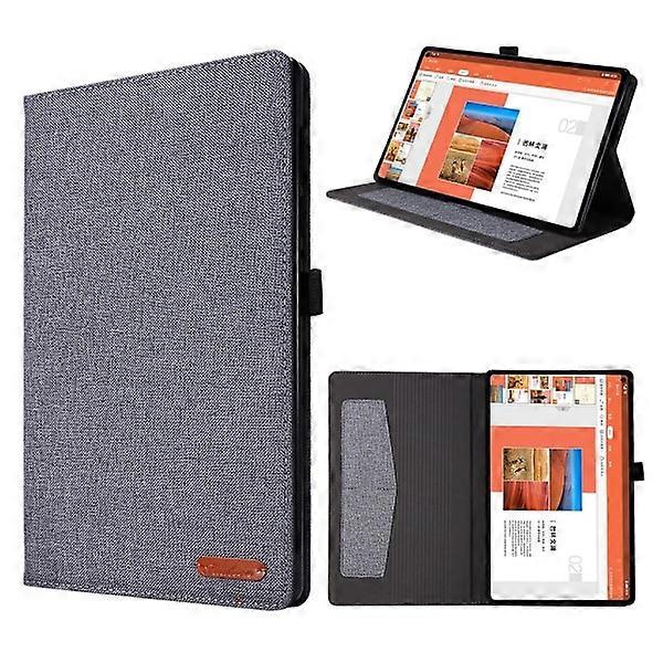 Compatible with Lenovo Tab M10 FHD Plus Leather Case with Fabric Motif - Gray Silver Gray