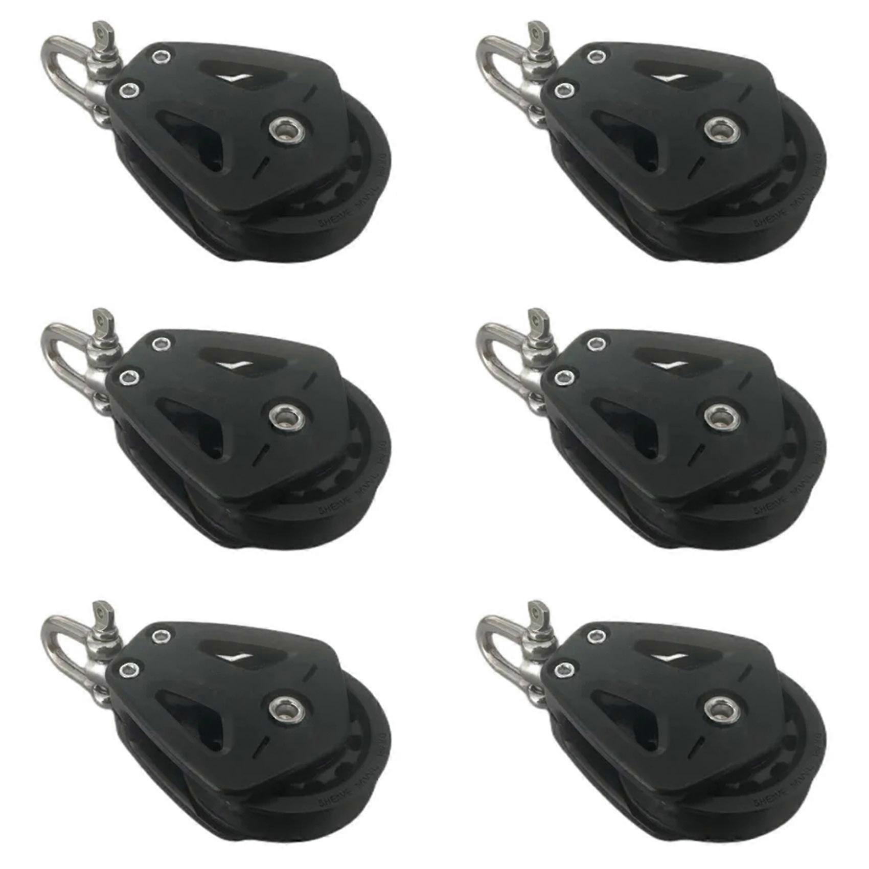 6X High Load Sheave Block Universal-Head Single Pulley Swivel Shackle Sailboat Plain Bearing Block Rope