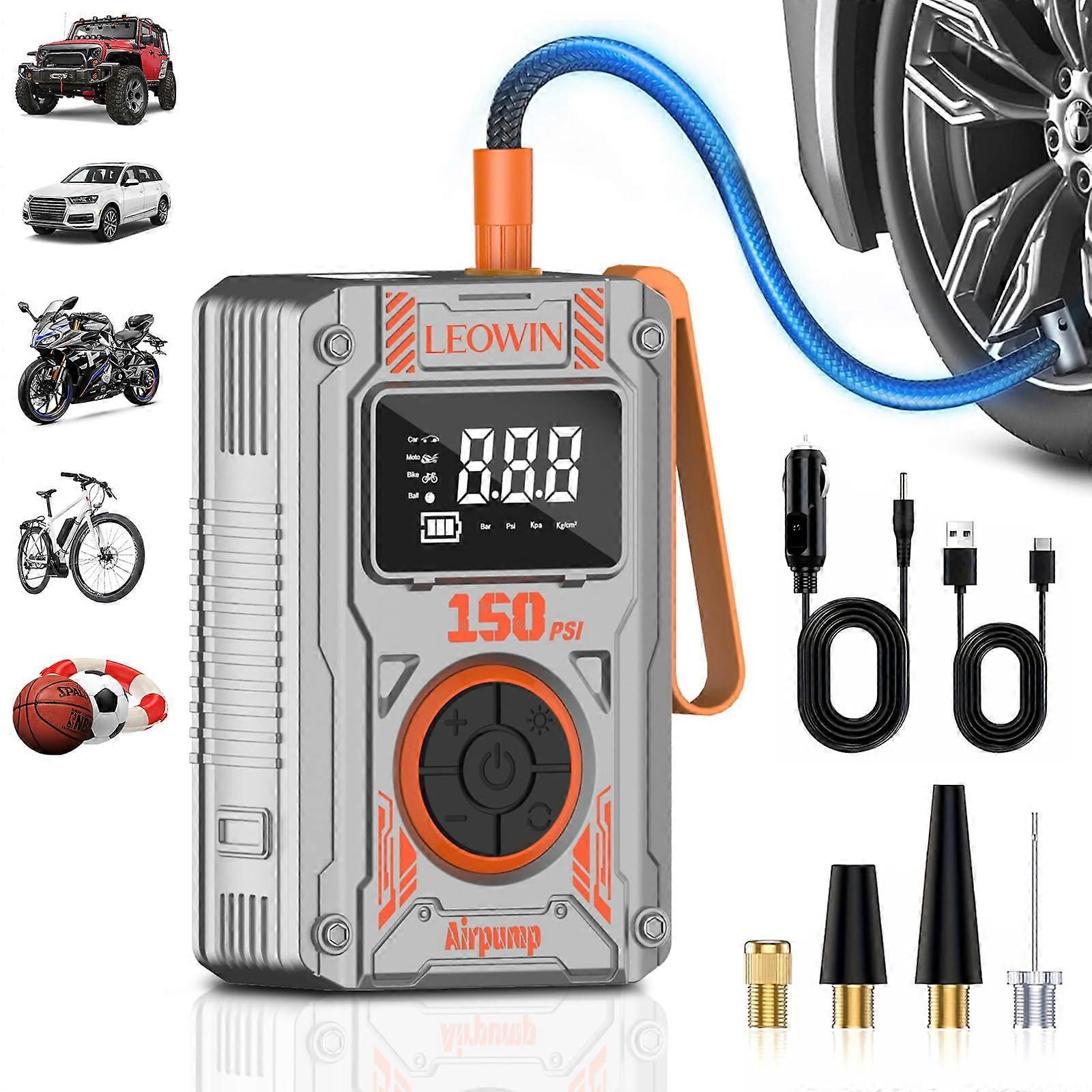 Portable Tire Inflator 150PSI Cordless Air Compressor with Digital Gauge for Car Motorcycle Bicycle