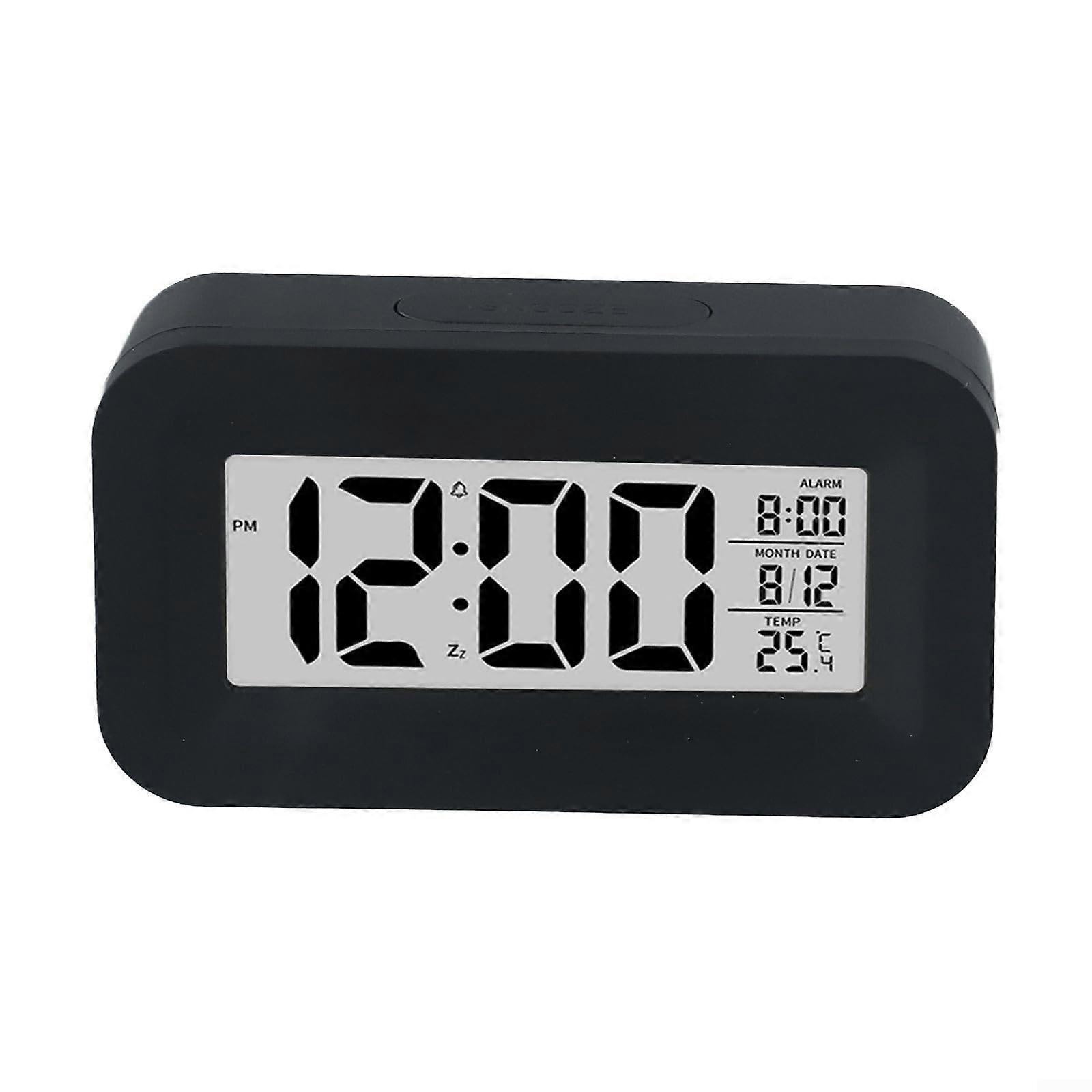 Digital Alarm Clock with Large Screen, Temperature and Calendar LCD Desk Clock for Home Office Travel Black