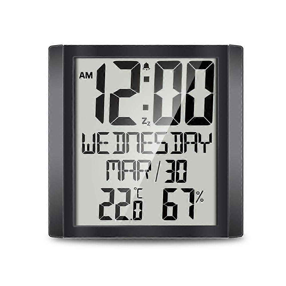 Large Screen Digital Wall Clock with LED Display, Temperature and Humidity Monitor for Home Office