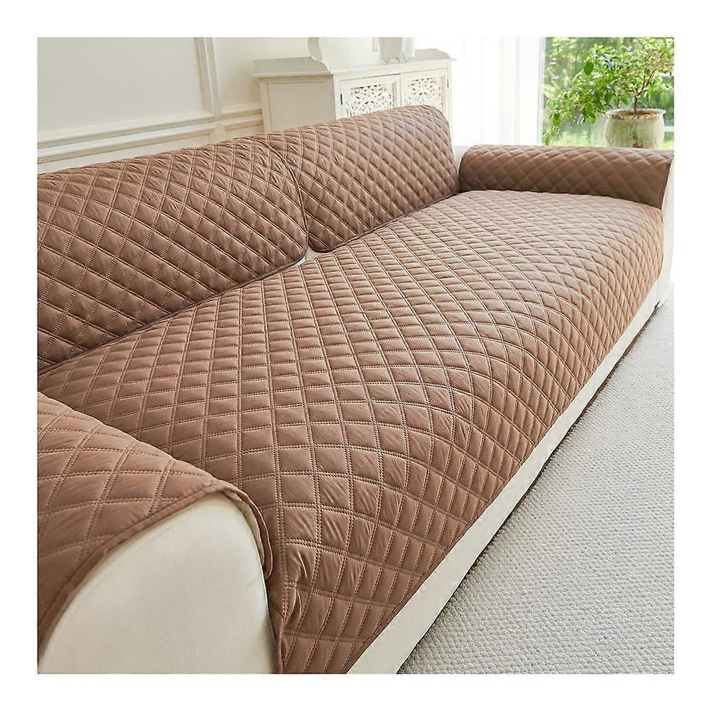 Waterproof Sofa and Recliner Armrest Covers with NonSlip Backing, Polyester Pet Scratch Resistant, Brown 90x210cm