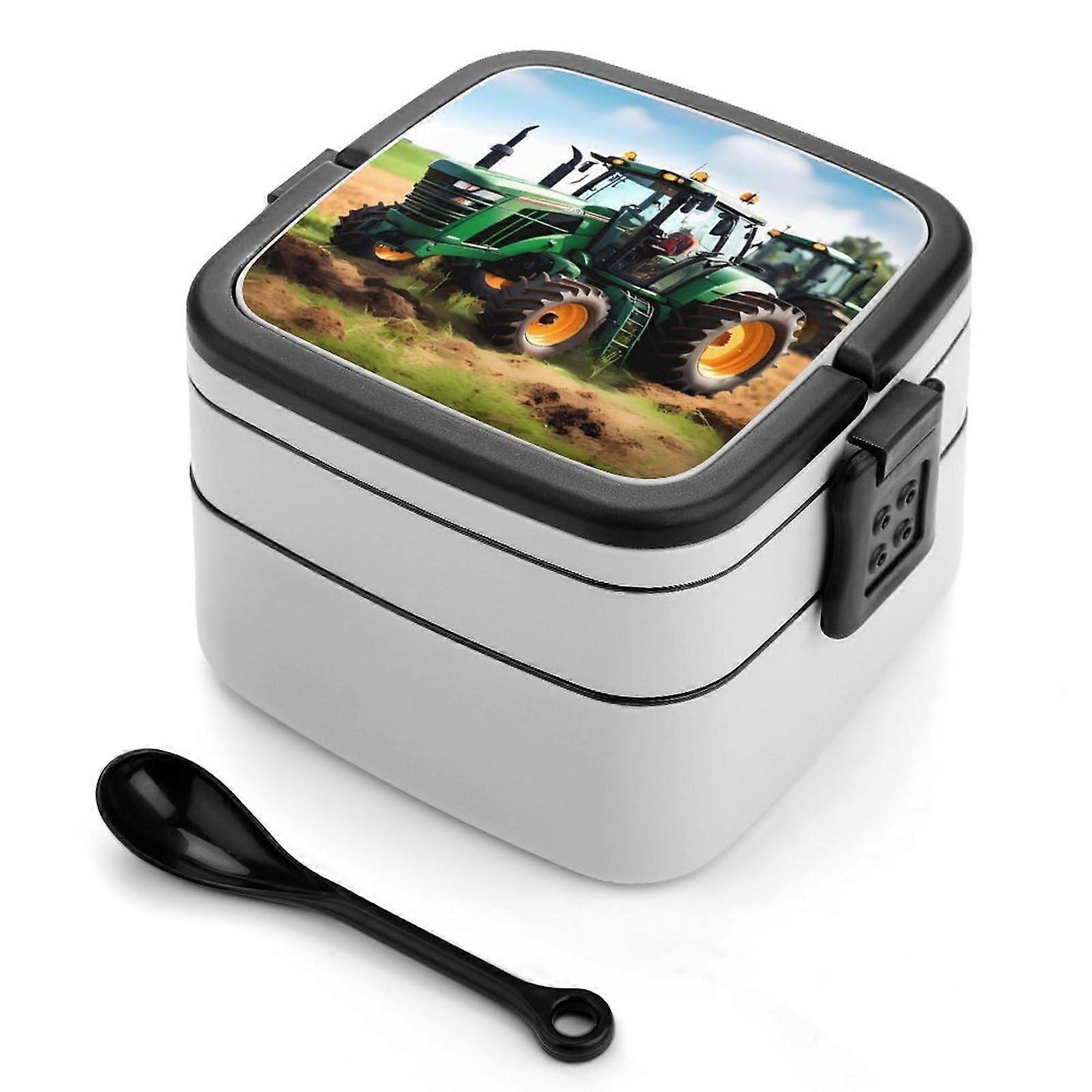 Bento Lunch Box, Leakproof Two Tier Design with Dividers, Spoon and Handle for Work and Travel