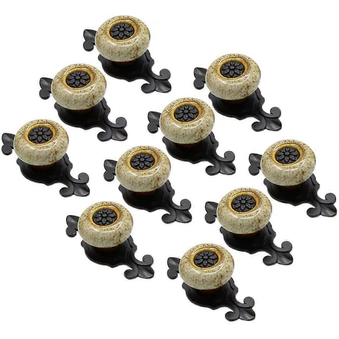 Ceramic Cabinet Knobs 10 Pcs Antique Ethnic Glaze Drawer and Wardrobe Handles White 32mm