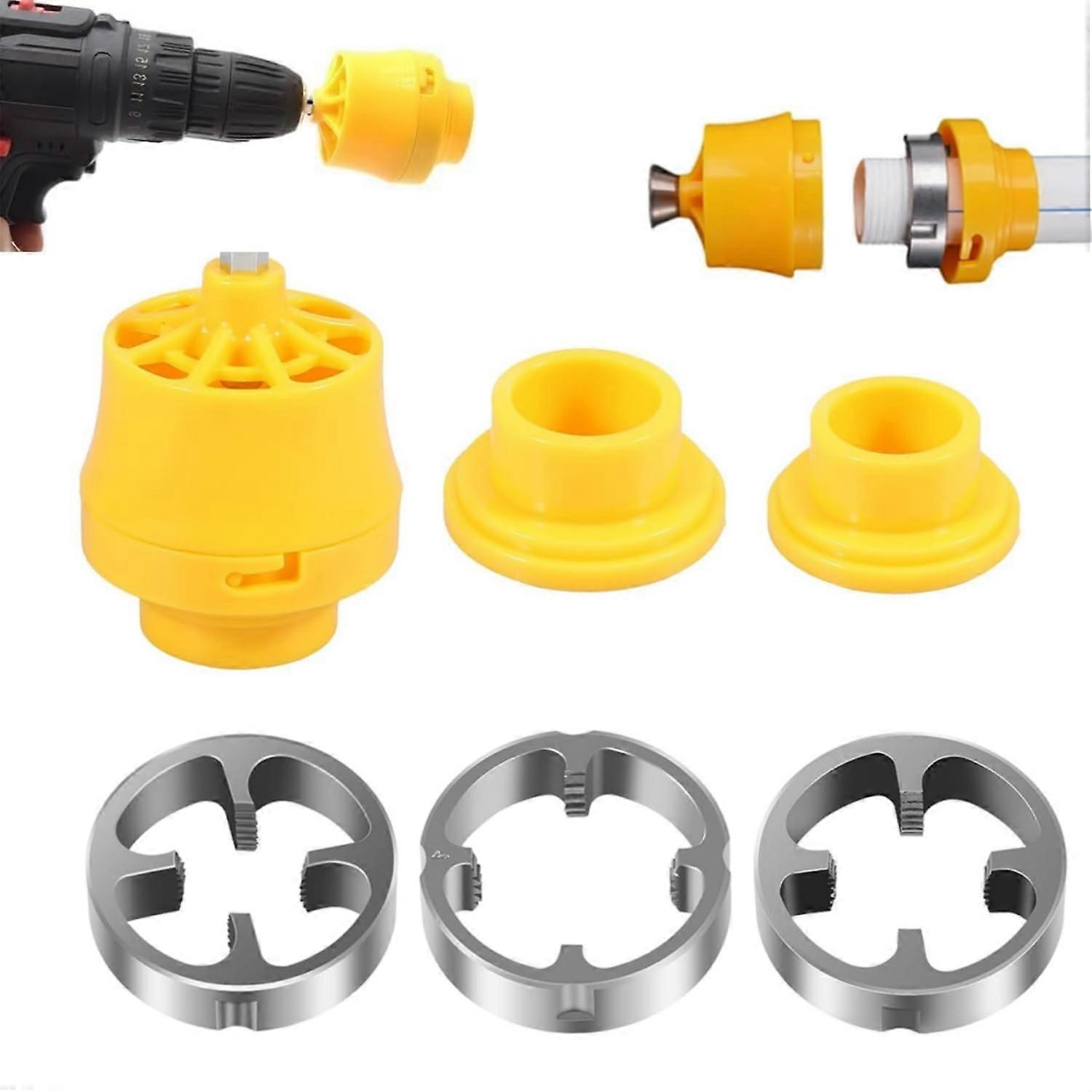PVC Pipe Threader Kit for Electric Drill with 3 Dies, Precise Cutting for Multiple PVC Pipe Sizes, Yellow