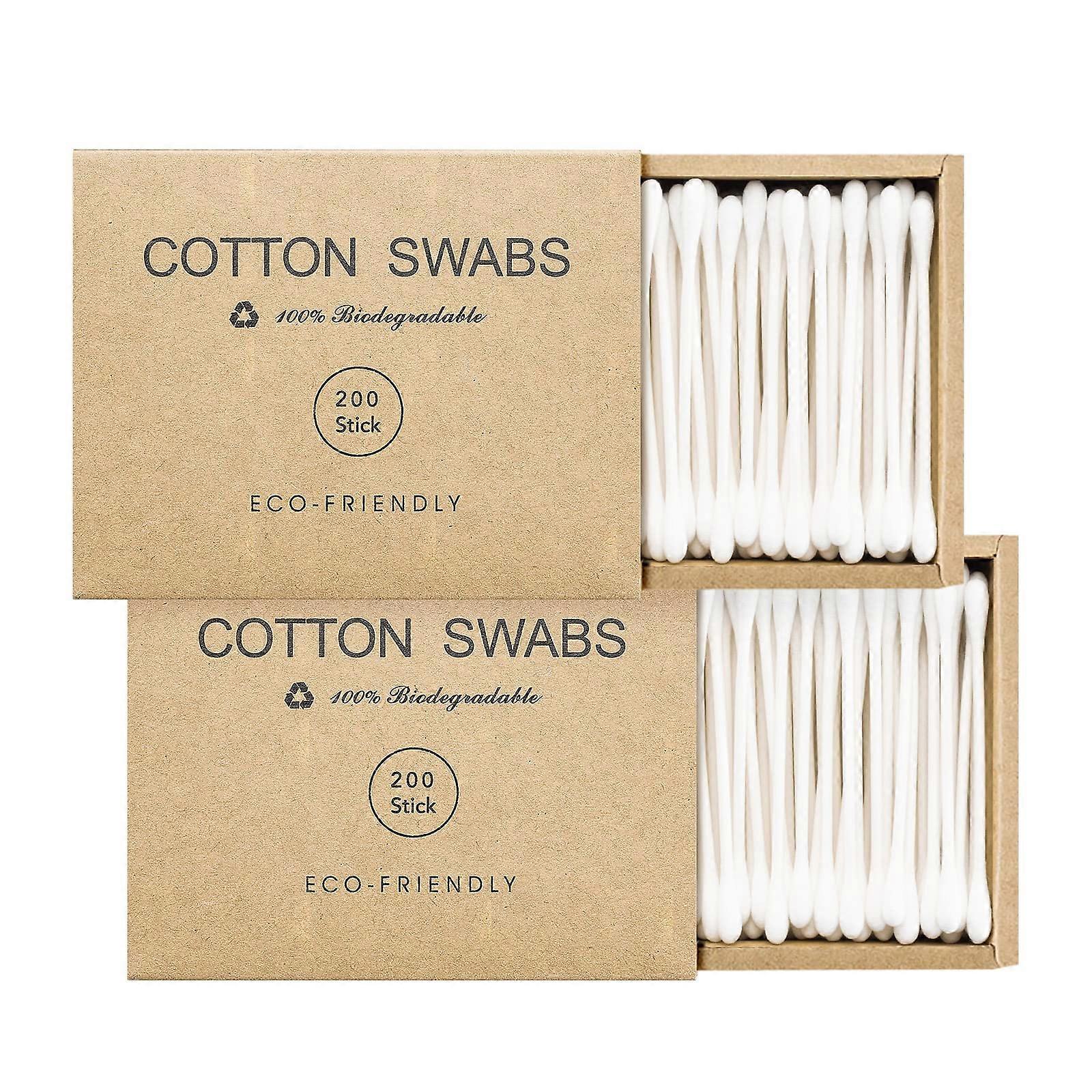 400 Count Organic Cotton Swabs with Soft Tips and NonSlip Paper Sticks for Ear and Makeup Care
