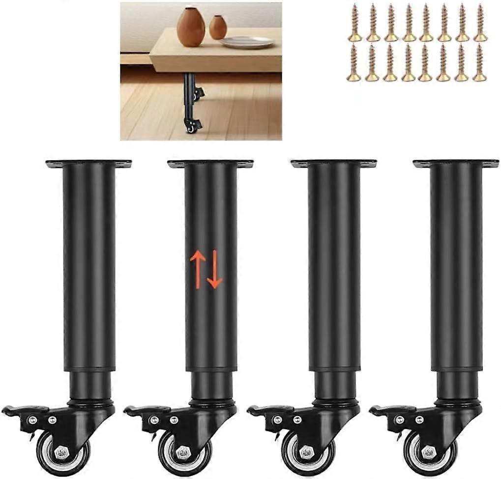 Set of 4 Adjustable Metal Furniture Legs with 360° Rotating Caster Wheels, Heavy Duty Height Range 245mm360mm for Sofa, Cabinet, Table, Dresser
