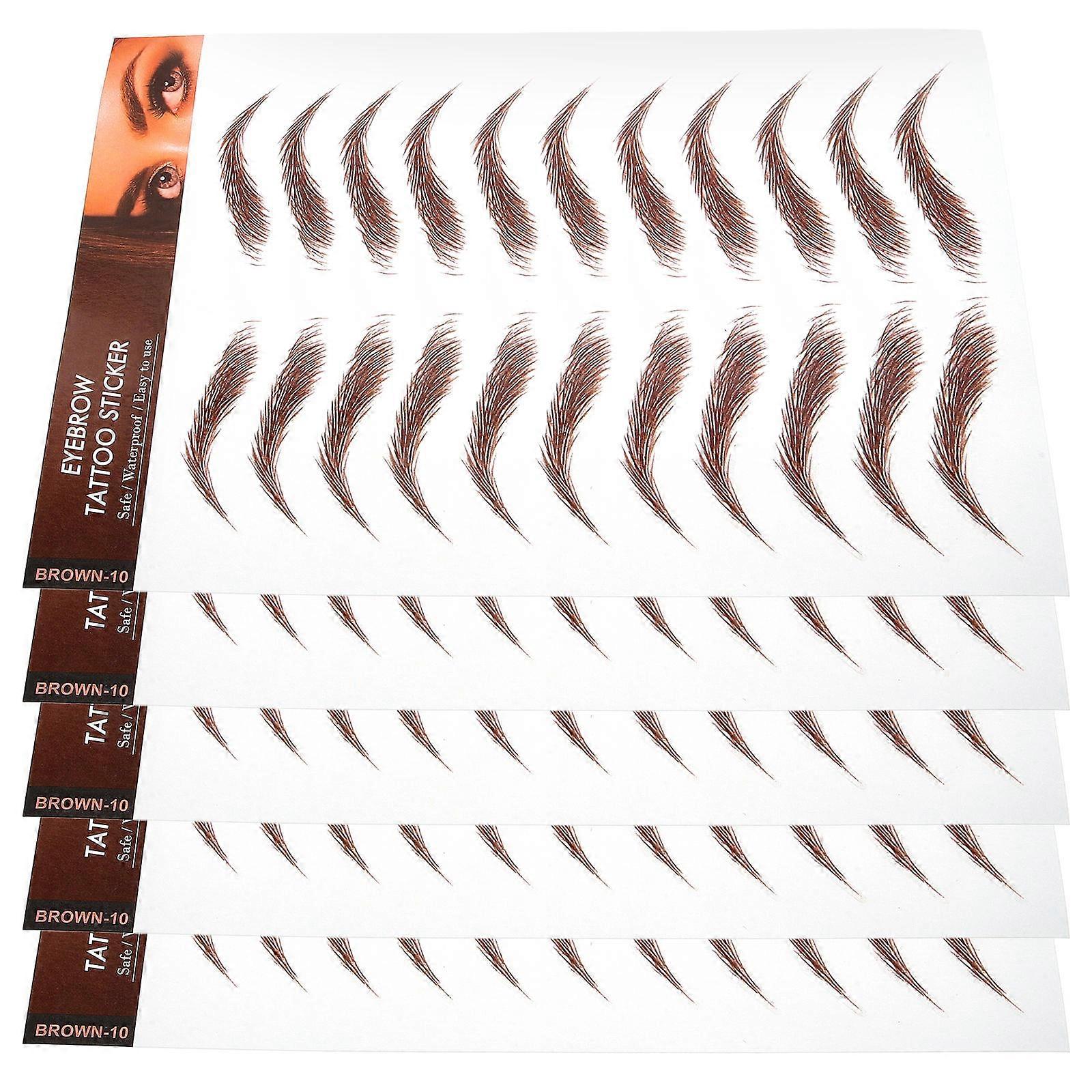 Waterproof Eyebrow Stickers Brown for Grooming Shaping 5 Sheets Durable