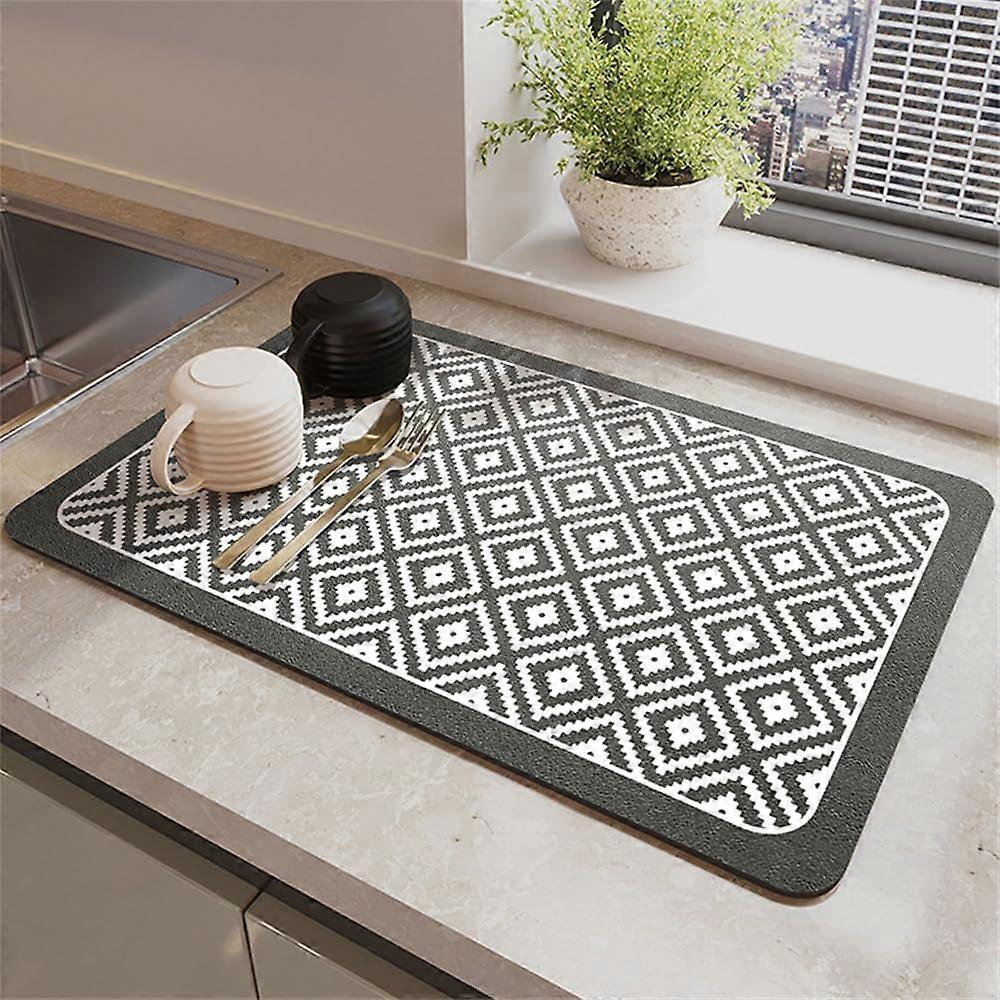 Dish Drying Mat Absorbent Quick Dry Non Slip Kitchen Counter Draining Pad Dark Gray 30x40cm