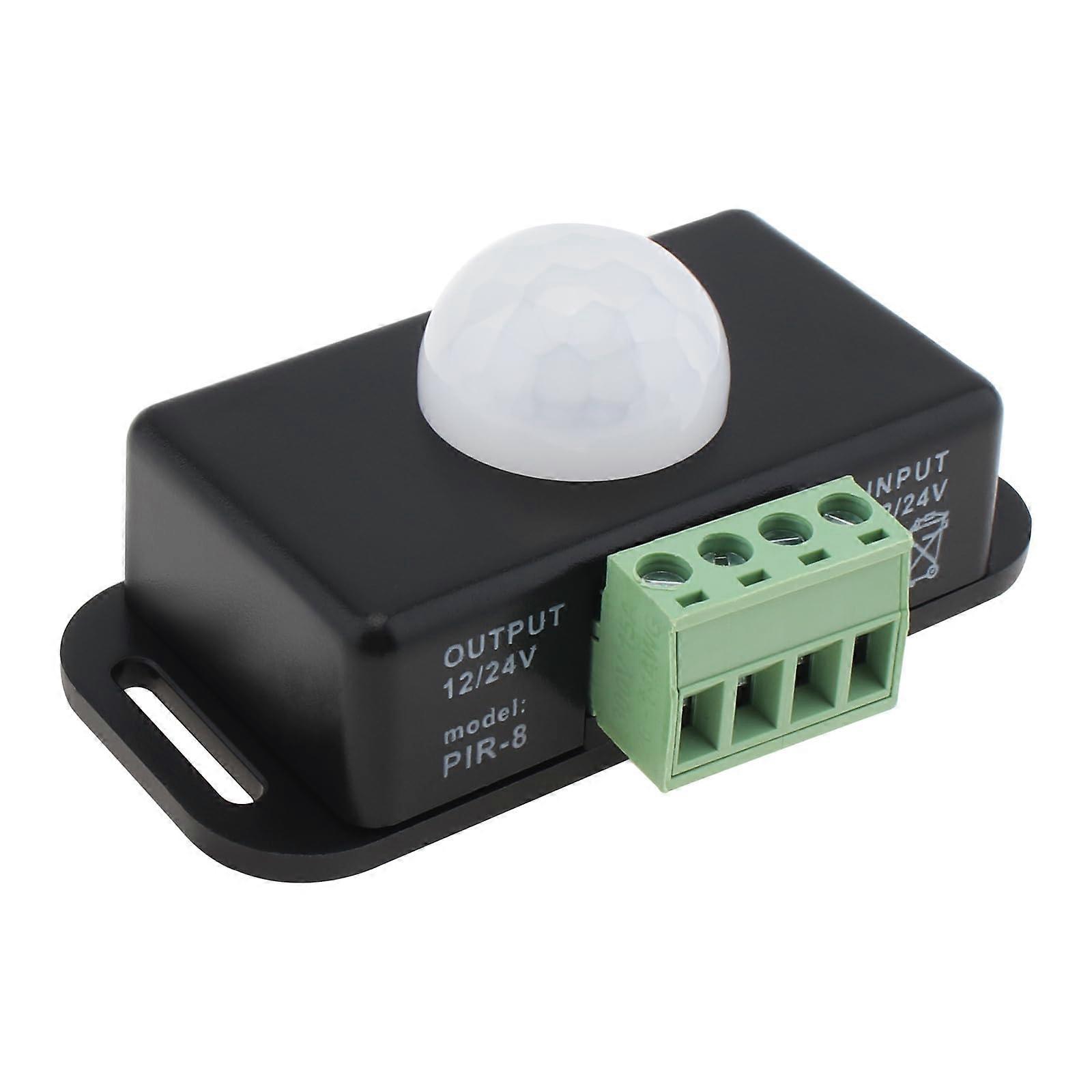 12V 24V PIR Motion Sensor Light Switch with Adjustable Timer for LED Strips, Black, 2 Pack