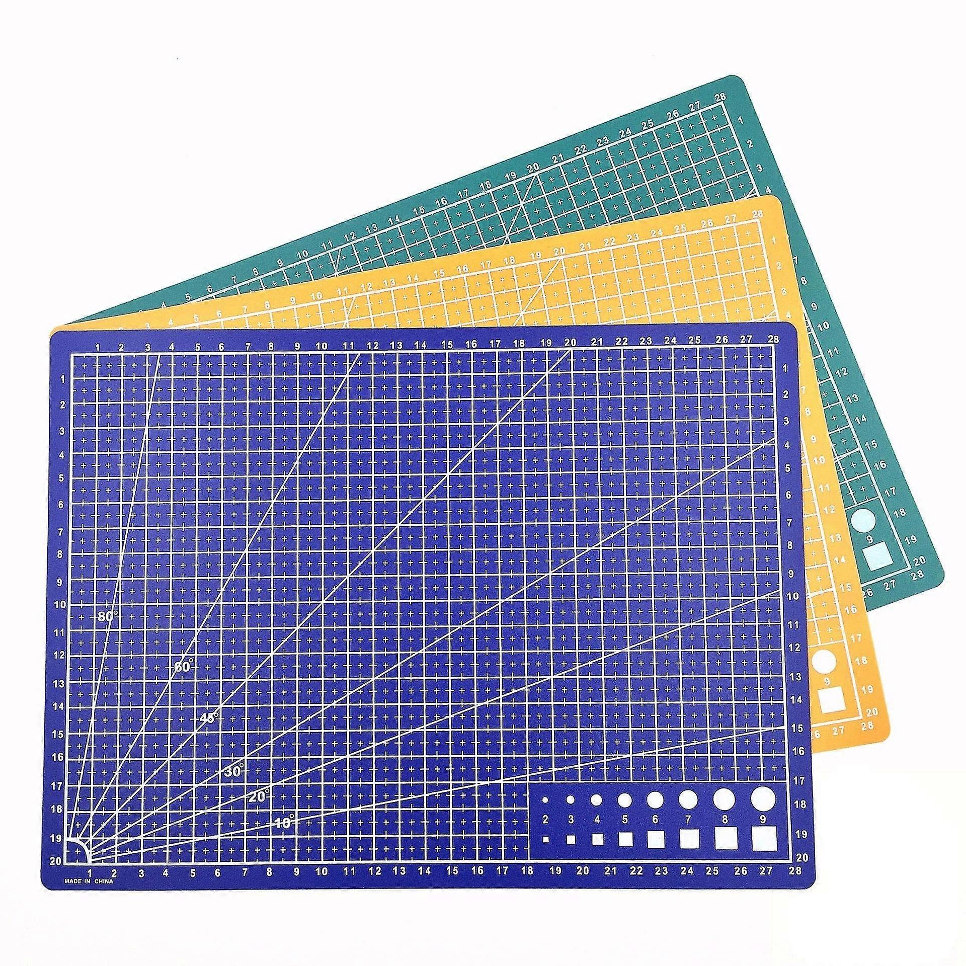 3Pcs A4 Double Sided Self Healing Cutting Mat Set with Non Slip Surface and Grid Lines