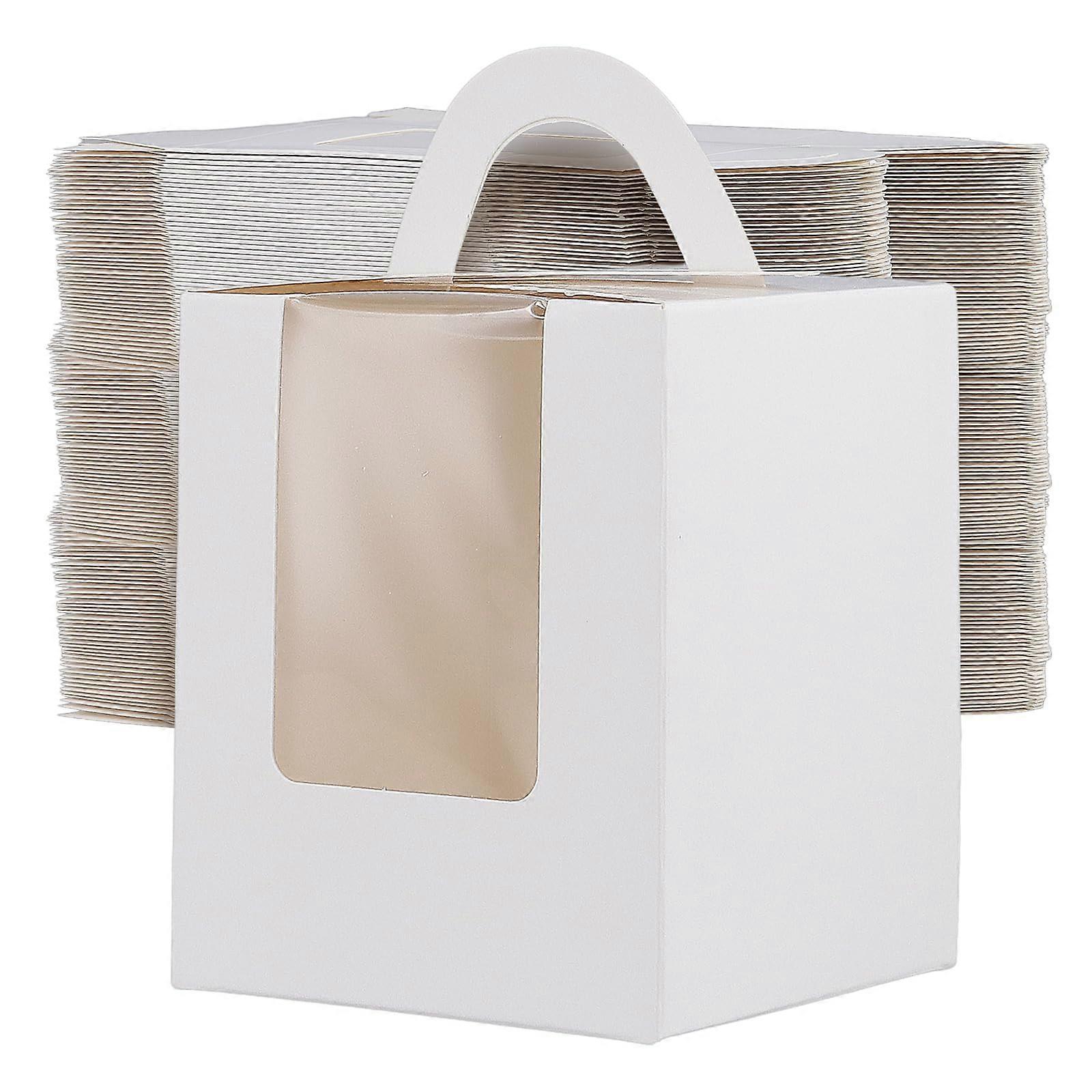 100 Pcs White Single Cupcake Boxes with Clear Window and Handle for Birthday Wedding Parties