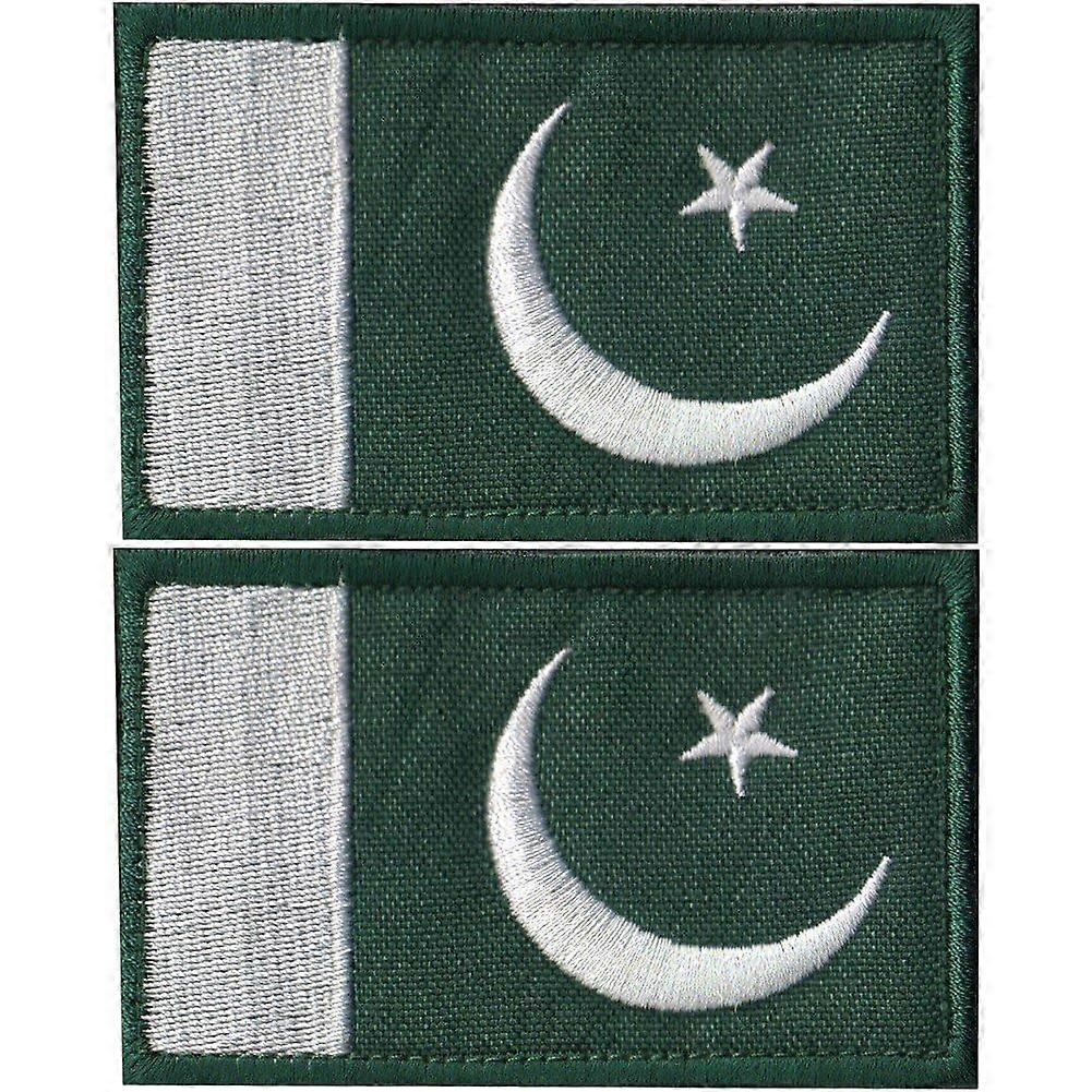 2 Pcs Pakistan Flag Patch with Hook and Loop, Bright Embroidered Design for Hats and Jackets