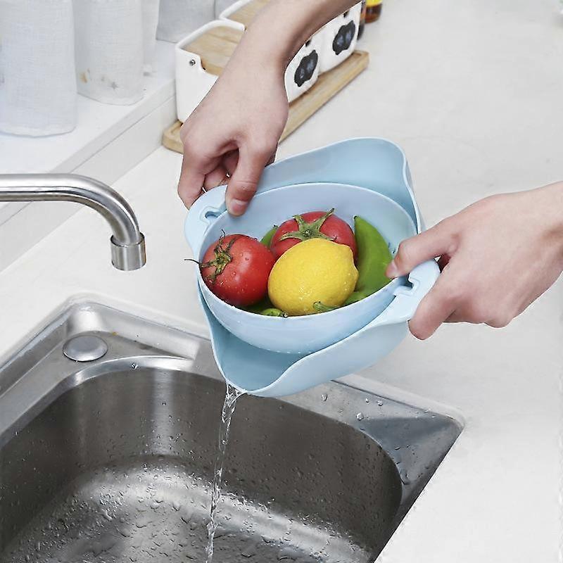 Double Layer Rotating Draining Basket, Kitchen Vegetable & Fruit Wash