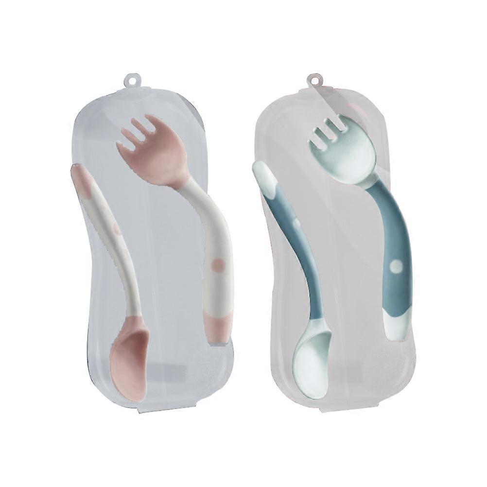 2 Sets Child Eating Training Fork Spoon Bendable Baby Tableware (Boxed)