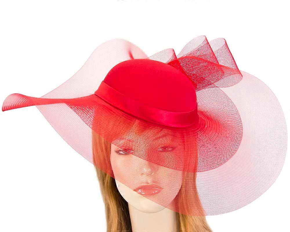 Red large brim custom made ladies hat S152R