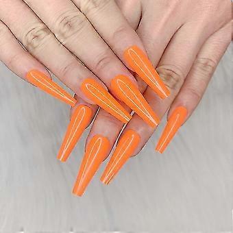 24pcs Deep Nude Pure Color Ballerina Long Coffin Glossy Fake Nails Press on Nail False Tips Maniküre für Frauen und Mädchen