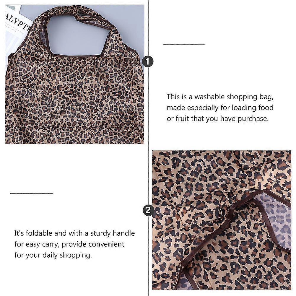 Large Capacity Tote Bag Square Shape For Shopping Leopard Polyester 2Pack