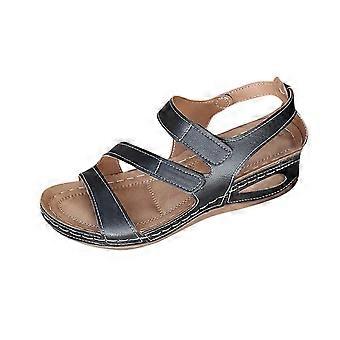 Womens Flat Sandals Comfortable Open Toe Elastic Ankle Strap Slip on Comfy Low Wedge Sandals Slingback Walking Sandals