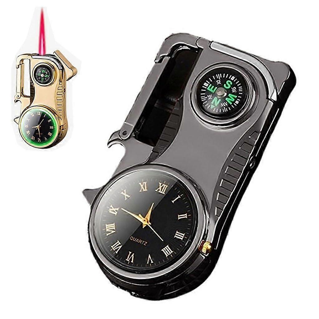 Windproof Red Flame Torch Lighter Butane Refillable Adjustable Flame for Camping BBQ Gift Black