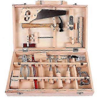 Children's Tool Set Carpenter Maintenance Tool Box Real Tools Disassembly And Assembly Multifunctional Wood Box 16 Pieces_hez3