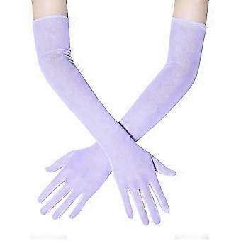 Naisten joustavat käsineet, 54 cm pitkät, pehmeät, läpinäkyvät polyesterikäsineet, elegantti asuste häihin, juhliin ja arkeen, vaaleanvioletti