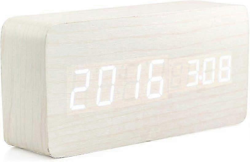 Wooden digital alarm clock, multi-function smart alarm clock, USB powered LED light, thermometer