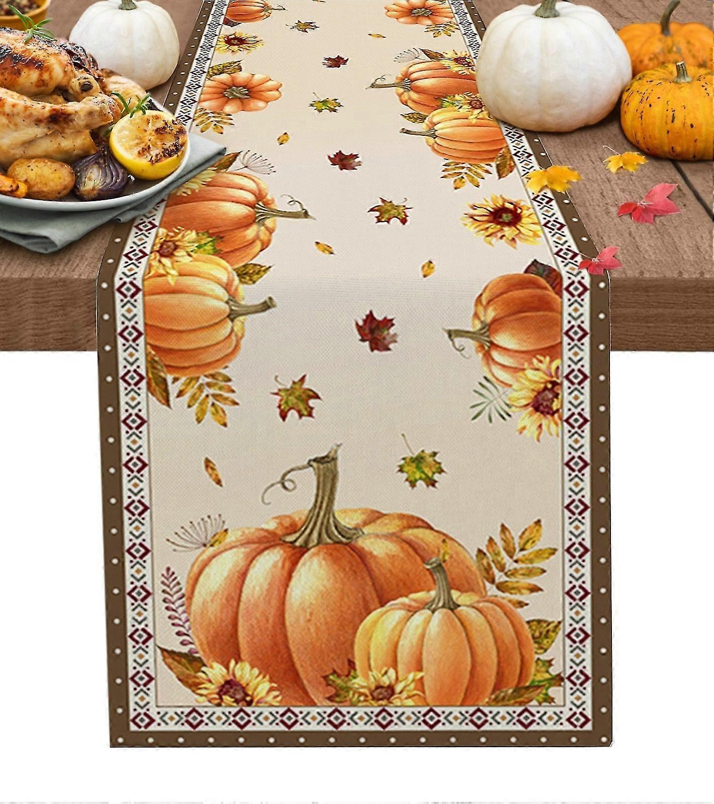 Pumpkin Maple Leaf Table Runner, Rustic Decor for Wedding & Christmas
