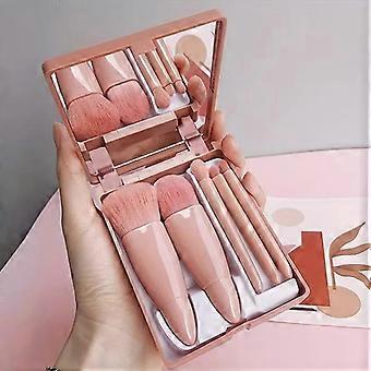 Kit portatile di 5 pennelli cosmetici con specchietto quadrato, mini pennelli multiuso per il trucco, pennello per fondotinta e cipria, ideale per i viaggi.