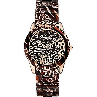 Guess Leopard horloge voor Japanse Quartz analoge vrouw met roestvrijstalen armband W0425L3