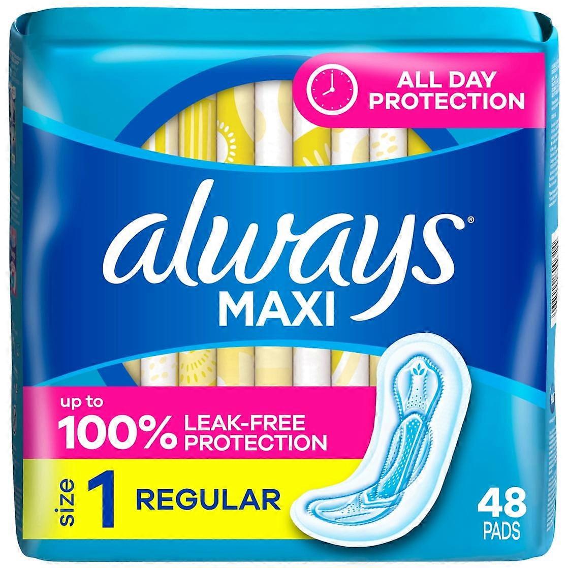 Always Maxi Pads Without Wings Size 1 Regular Absorbency 48 Ct