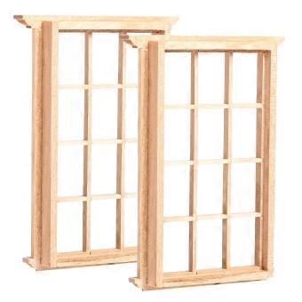 2Pcs Dollhouse Wooden Window Frame Model for Decoration Mini Accessories