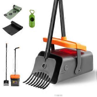 Dog Pooper Scooper with Bin and Rake, Adjustable Long Handle Pet Waste Picker Cleaning Set