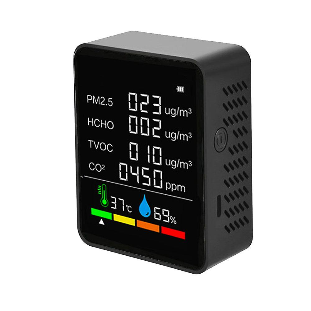 Air Quality Detector Co2 Tester With Carbon Dioxide Pm2.5 Tvoc Hcho Value Electricity Quantity Temperature Humidity Backlit Lcd