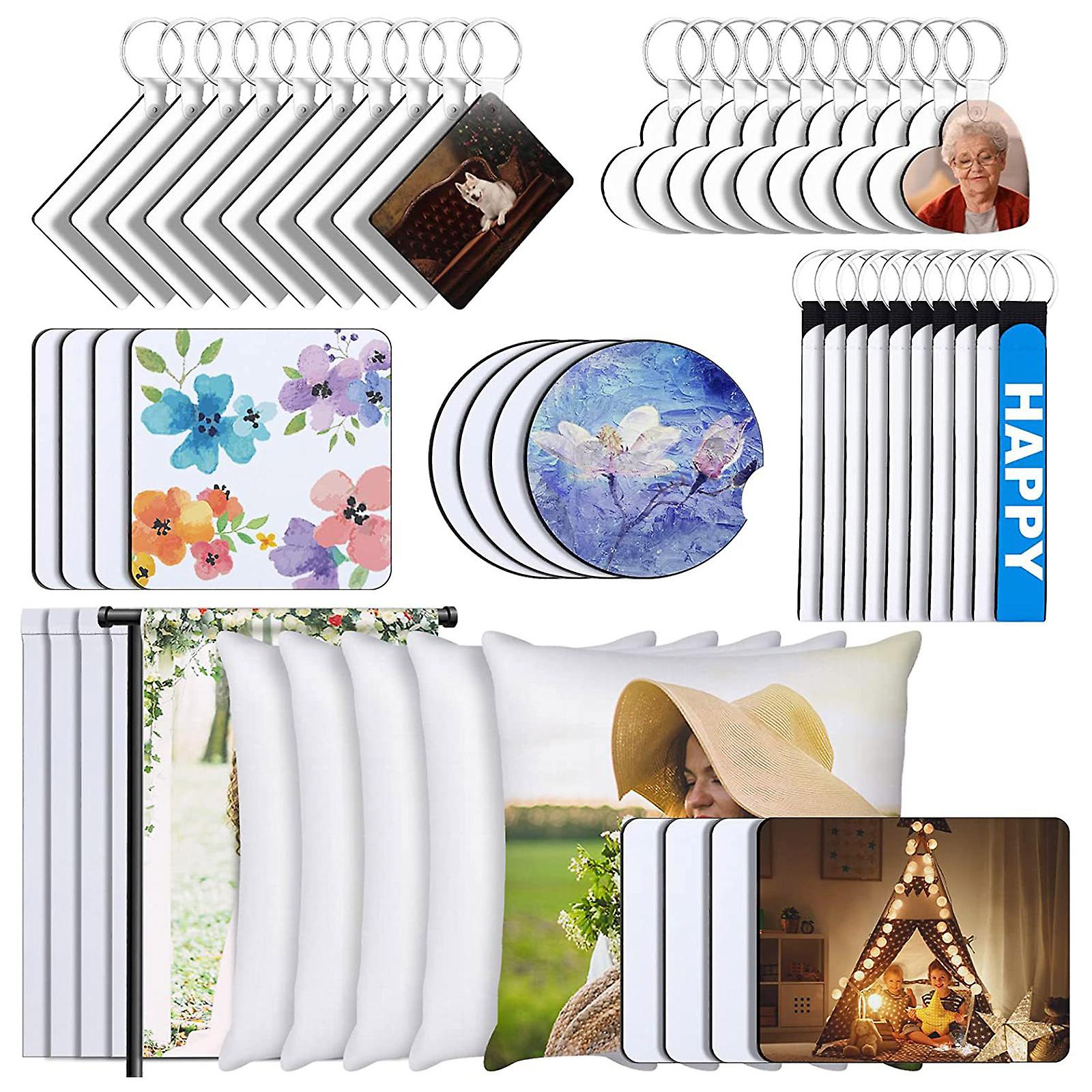 52Pcs Blank Sublimation Products Heat Transfer Keychain Blank Keychain Coasters