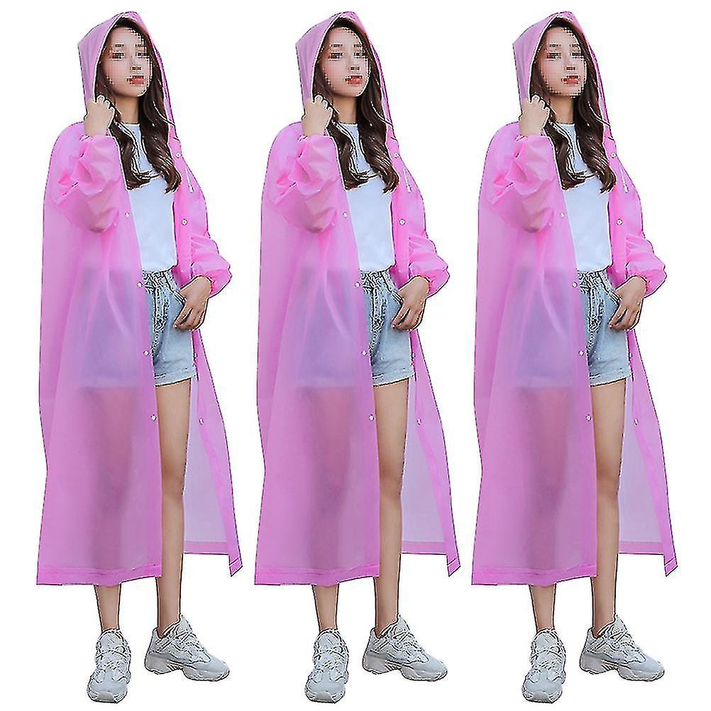 3pcs Rose Imperméable Réutilisable Mode Épaissir Eva Rain Poncho Outdoor Imperméable Imperméable Pluie Extérieure Pluie