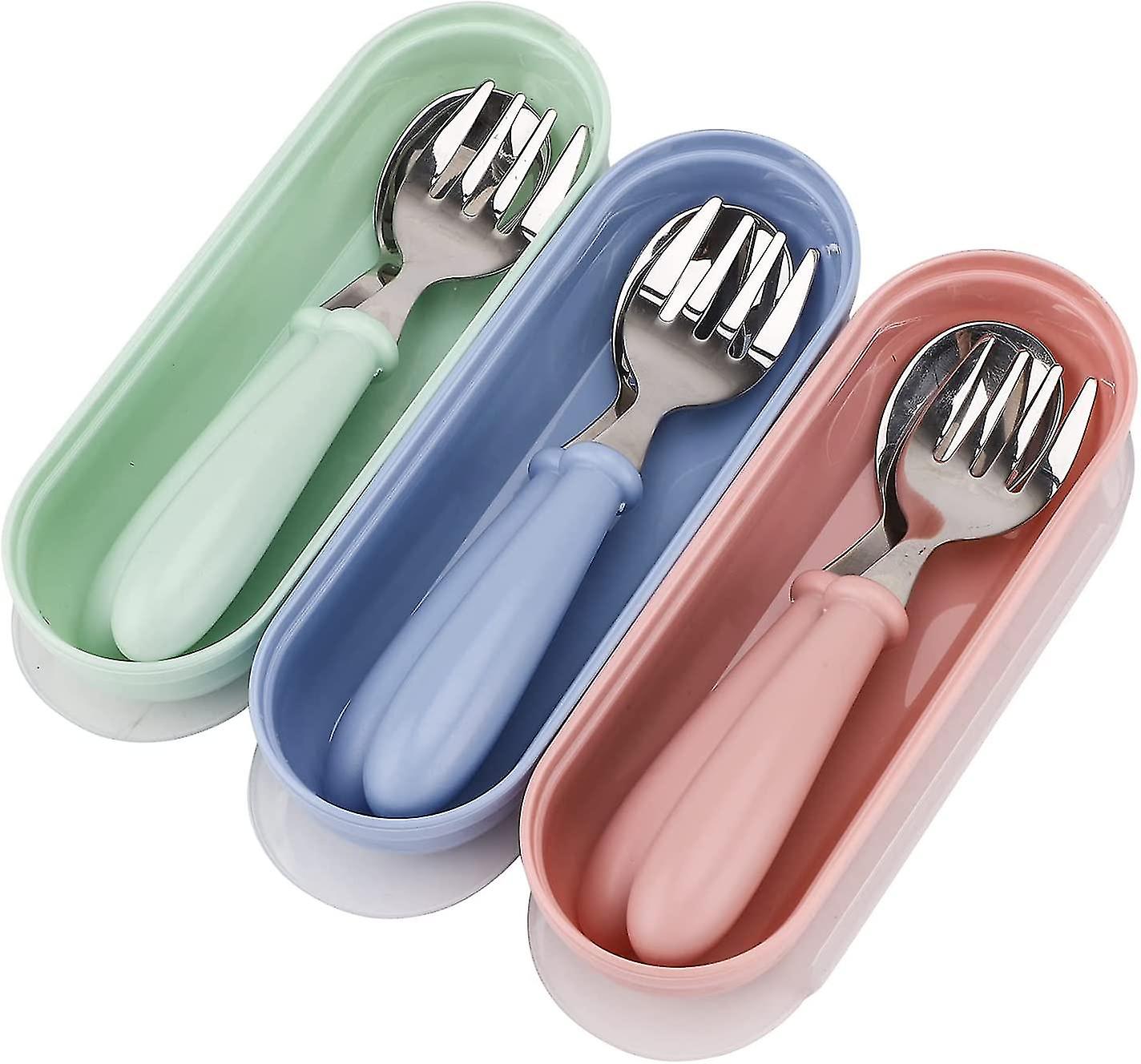 Baby Fork And Spoon 3 Set,toddler Utensils Spoons Forks Tableware Set With Travel Safe Carry Case