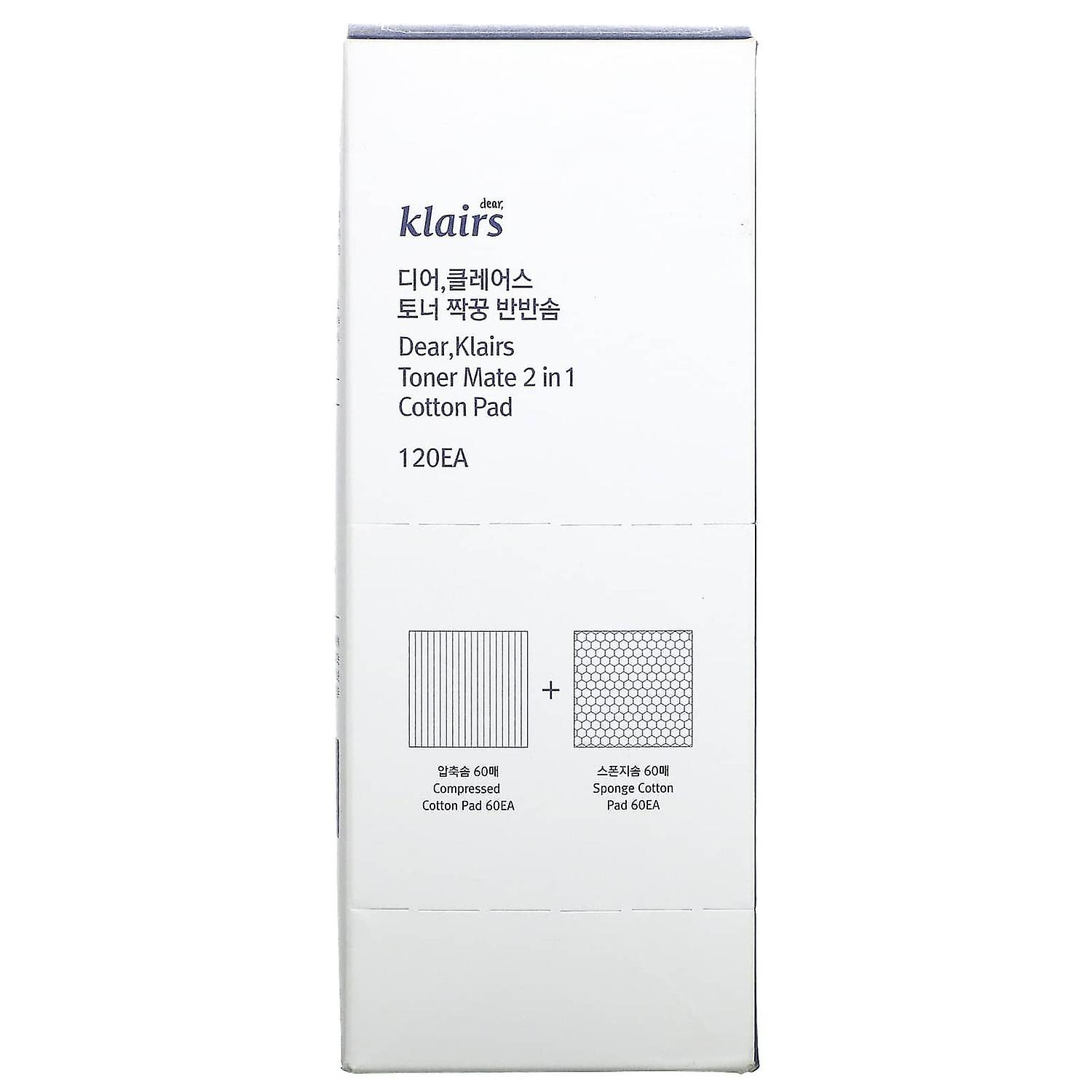 Dear, Klairs, Toner Mate 2 In 1 Cotton Pad, 60 Compressed/60 Sponge Cotton Pads