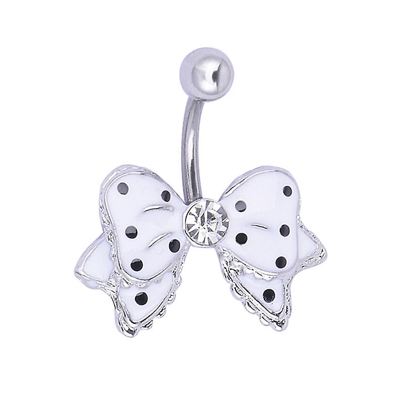 Black Dot White Bowknot Crystal Navel Belly Button Barbell Ring Body Piercing