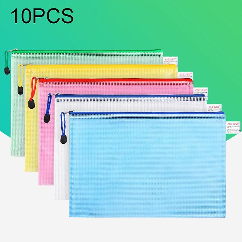 10 PCS Zipper Plastic Mesh Document File Bag